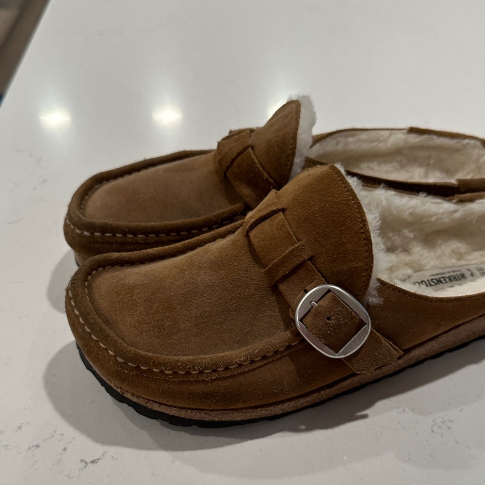Birkenstock Tan Suede Loafers with Buckle - Picture 3 of 4